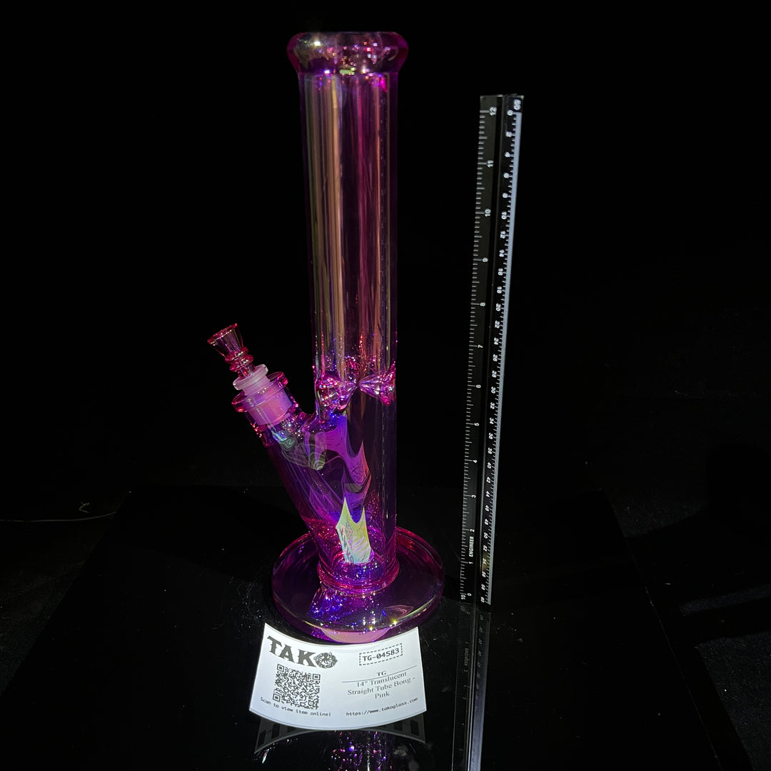 14" Translucent Straight Tube Bong - Pink Glass Pipe TG   