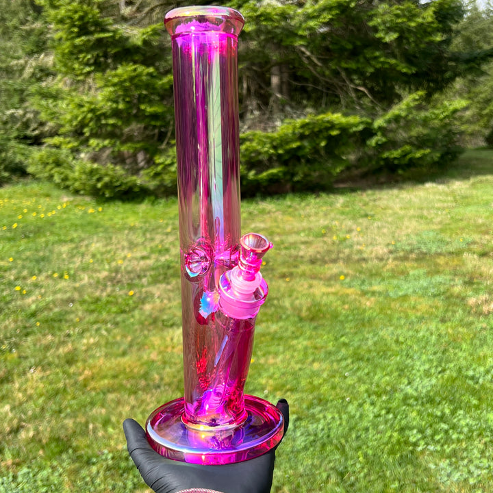 14" Translucent Straight Tube Bong - Pink Glass Pipe TG   