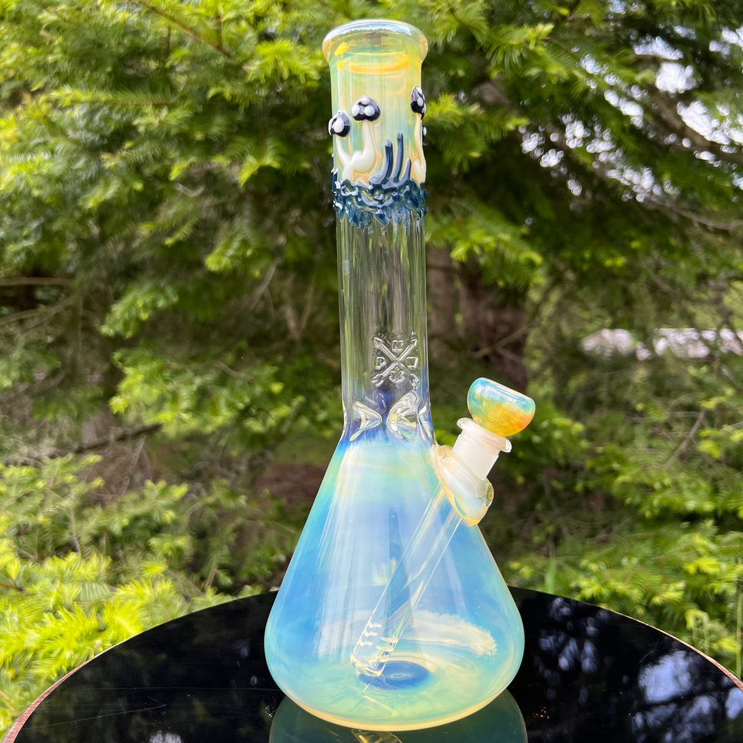 11" Silver Fumed Mushroom Beaker Bong Glass Pipe Mary Jane's Glass   