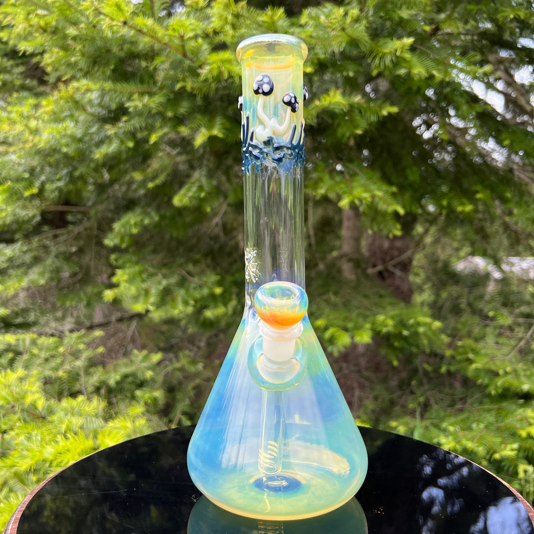 11" Silver Fumed Mushroom Beaker Bong Glass Pipe Mary Jane's Glass   