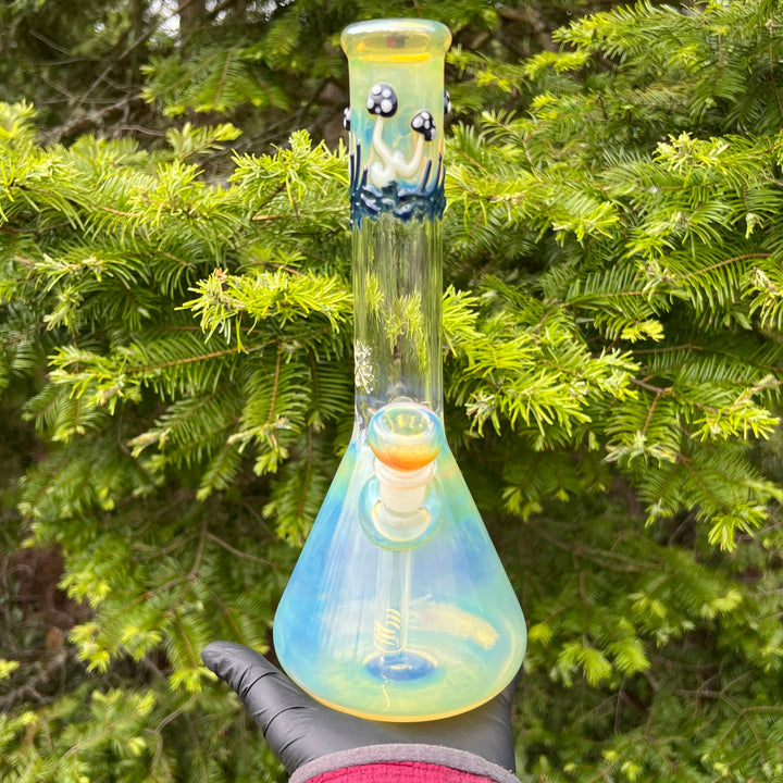 11" Silver Fumed Mushroom Beaker Bong Glass Pipe Mary Jane's Glass   