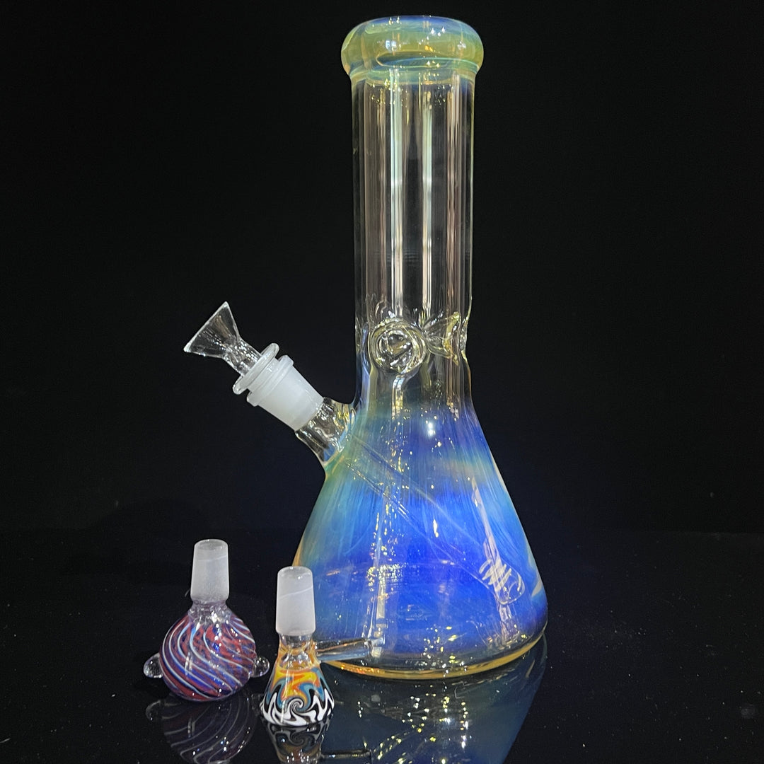 50 X 5 Fumed Beaker Bong 10" + Pull Slide Combo Glass Pipe TG   