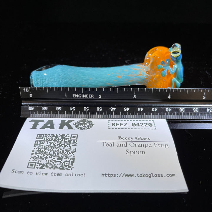 Teal and Orange Frog Spoon Glass Pipe Beezy Glass   
