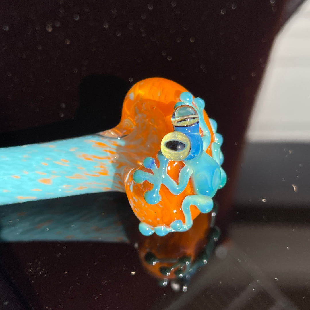 Teal and Orange Frog Spoon Glass Pipe Beezy Glass   