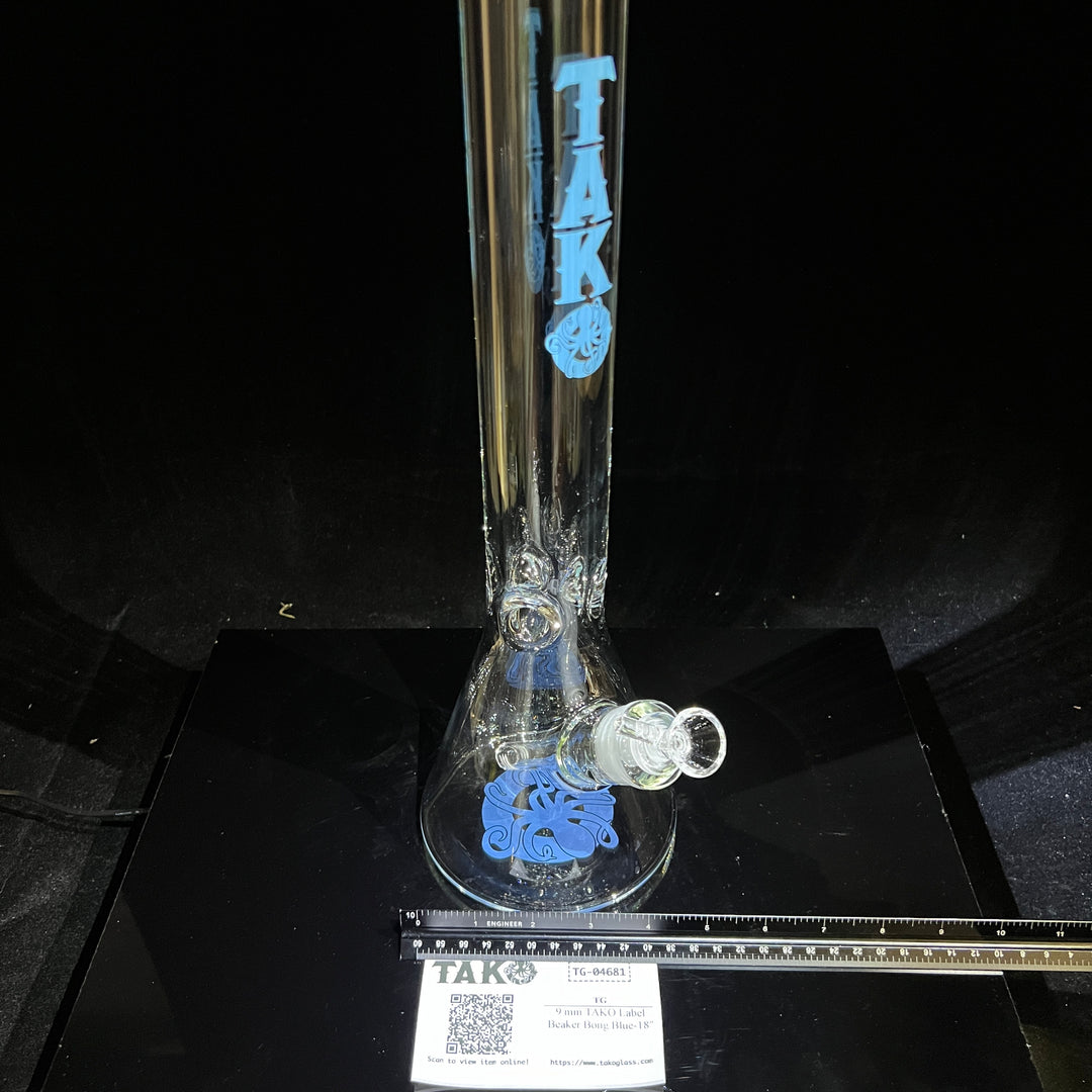 9 mm TAKO Label Beaker Bong Blue-18" Glass Pipe TG   