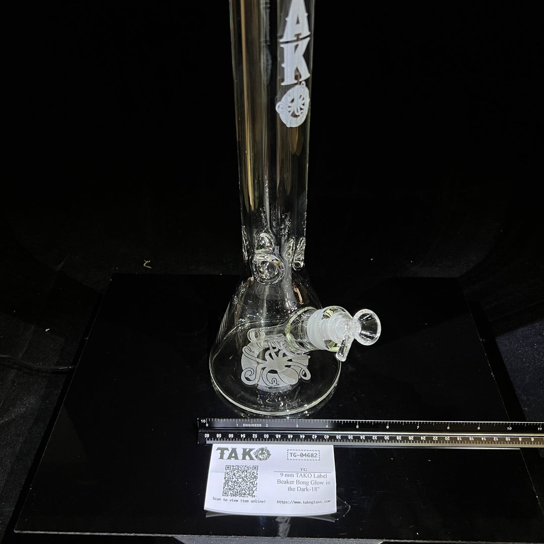 9 mm TAKO Label Beaker Bong Glow in the Dark-18" Glass Pipe TG   