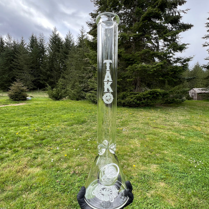 9 mm TAKO Label Beaker Bong Glow in the Dark-18" Glass Pipe TG   