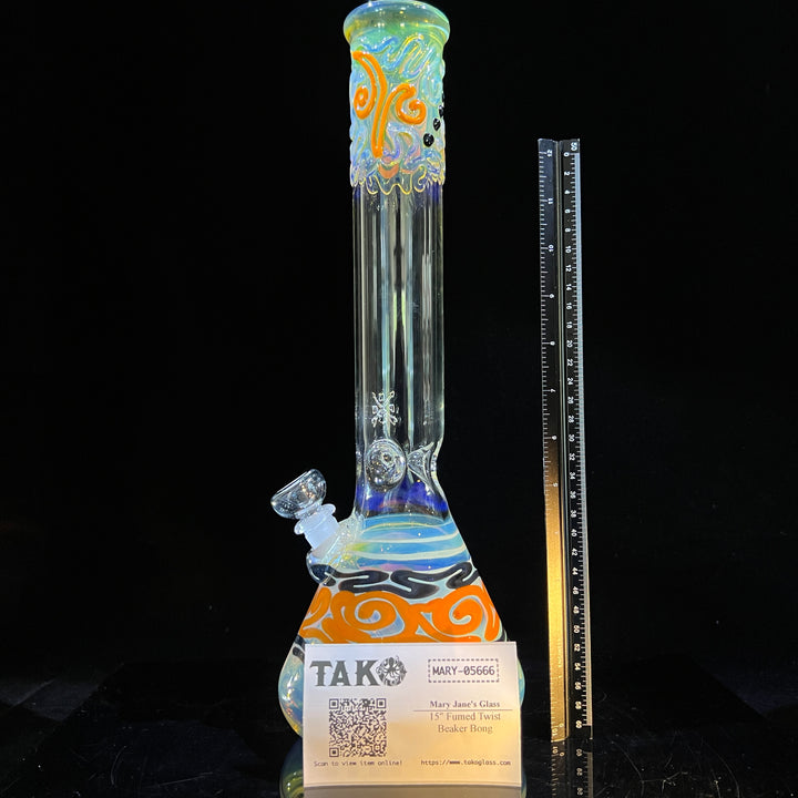 15" Fumed Twist Beaker Bong Glass Pipe Mary Jane's Glass   