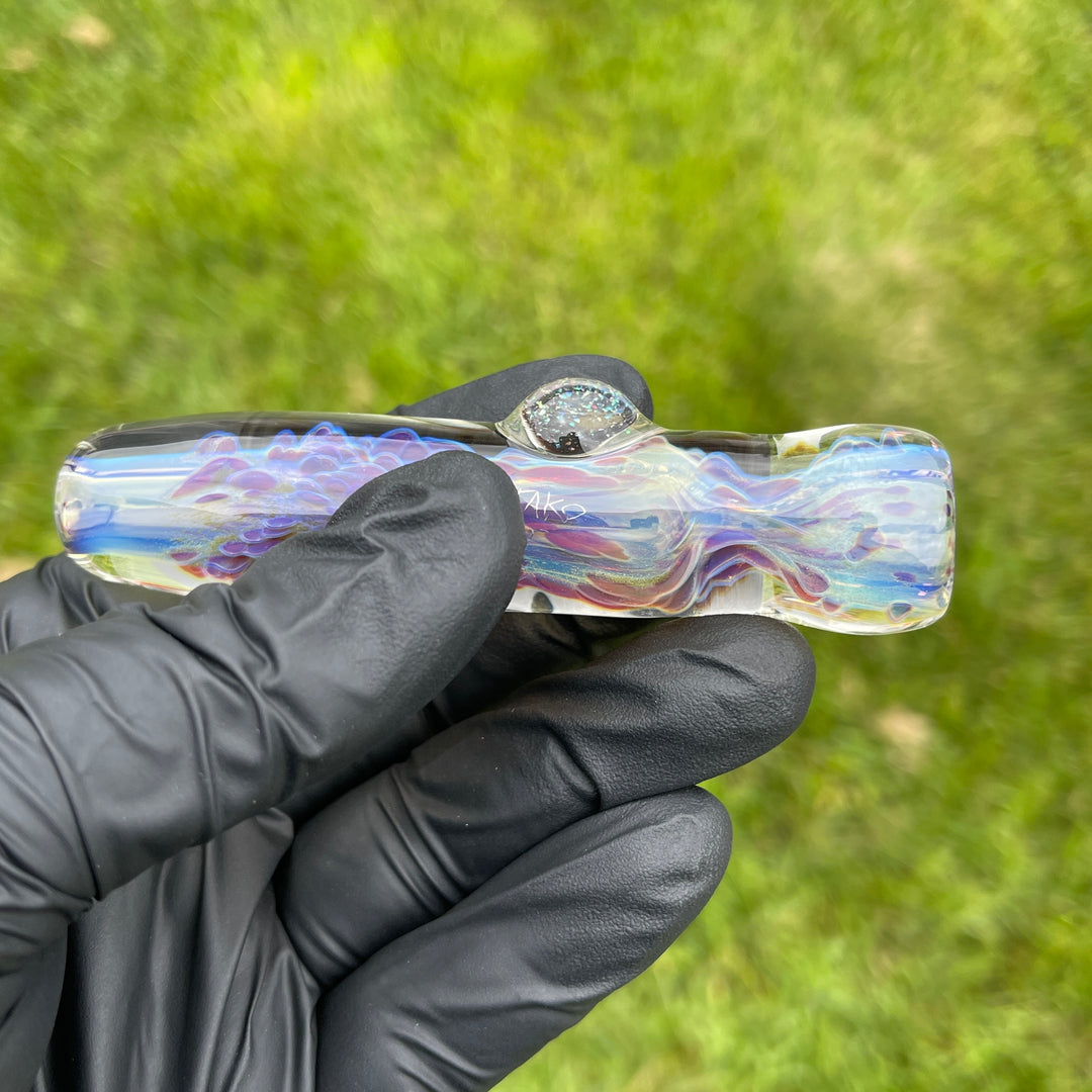 Purple Nebula Chillum with Crushed Opal Marble Glass Pipe Tako Glass   