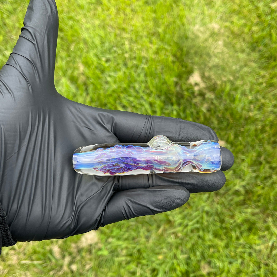 Purple Nebula Chillum with Crushed Opal Marble Glass Pipe Tako Glass   