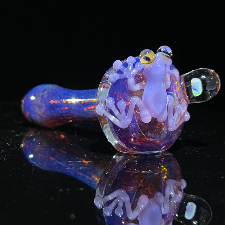 Purple Happy Frog Pipe with Opal Glass Pipe Beezy Glass   