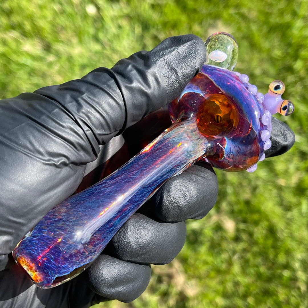 Purple Happy Frog Pipe with Opal Glass Pipe Beezy Glass   