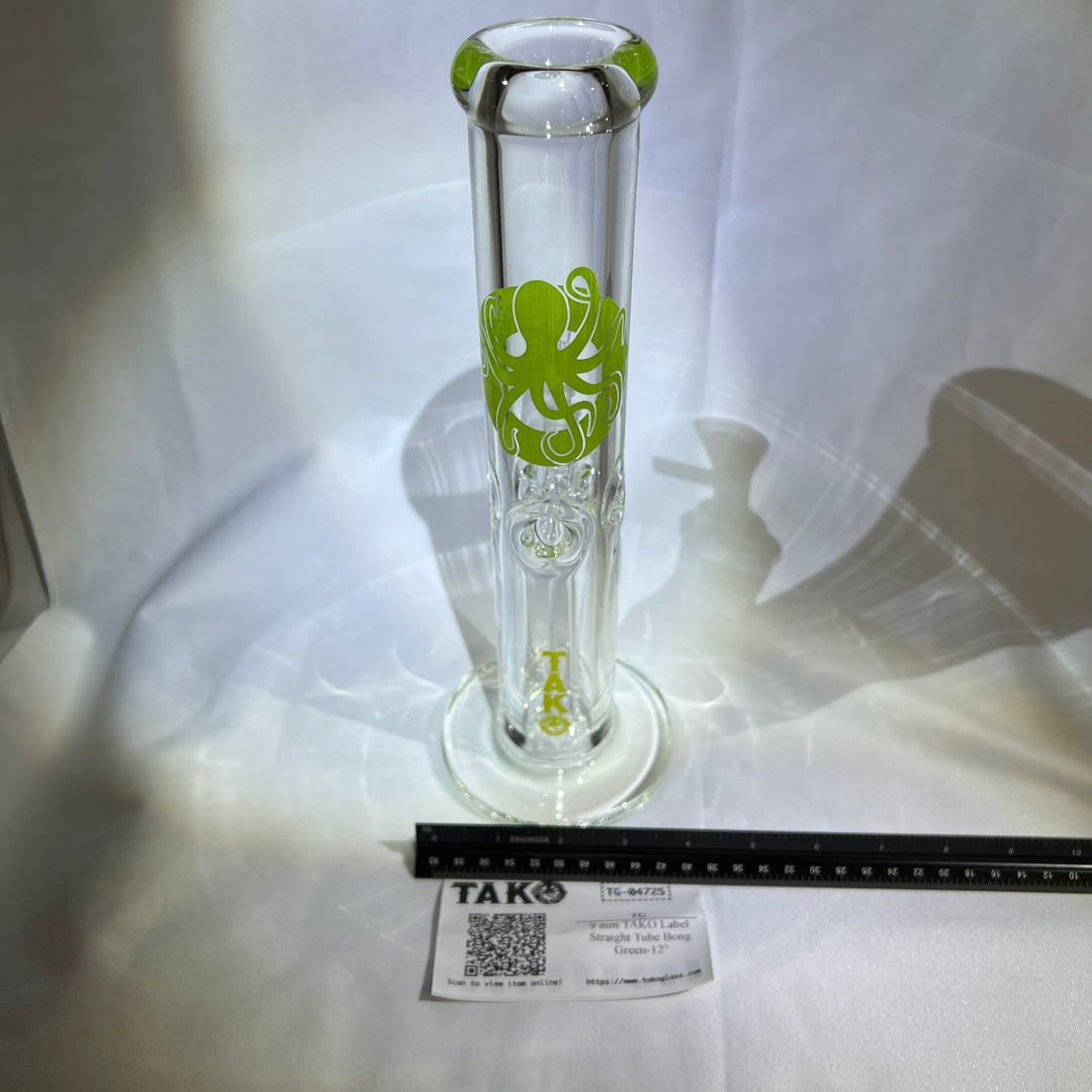 9 mm TAKO Label Straight Tube Bong Green-12" Glass Pipe TG   