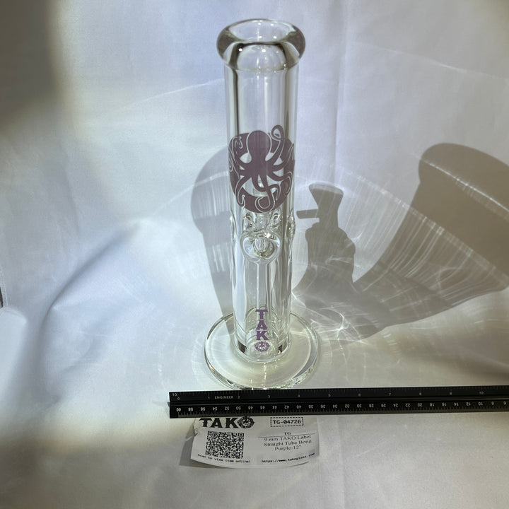9 mm TAKO Label Straight Tube Bong Purple-12" Glass Pipe TG   