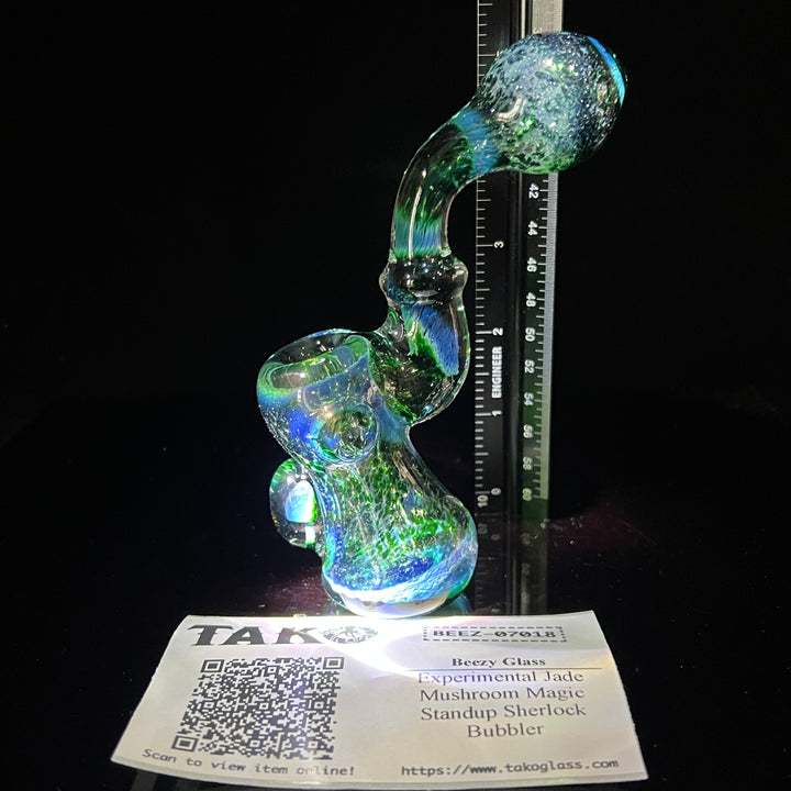 Experimental Jade Mushroom Magic Standup Sherlock Bubbler Glass Pipe Beezy Glass   