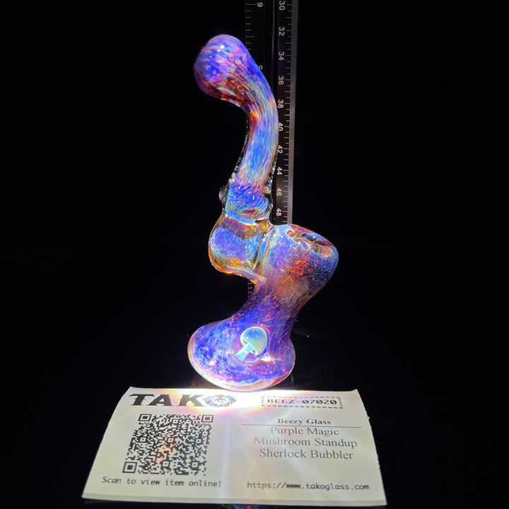 Purple Magic Mushroom Standup Sherlock Bubbler Glass Pipe Beezy Glass   