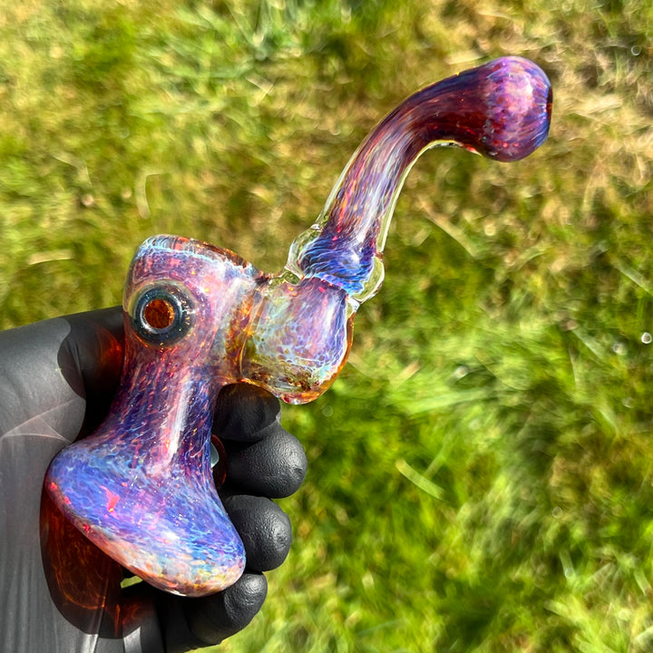 Purple Magic Mushroom Standup Sherlock Bubbler Glass Pipe Beezy Glass   