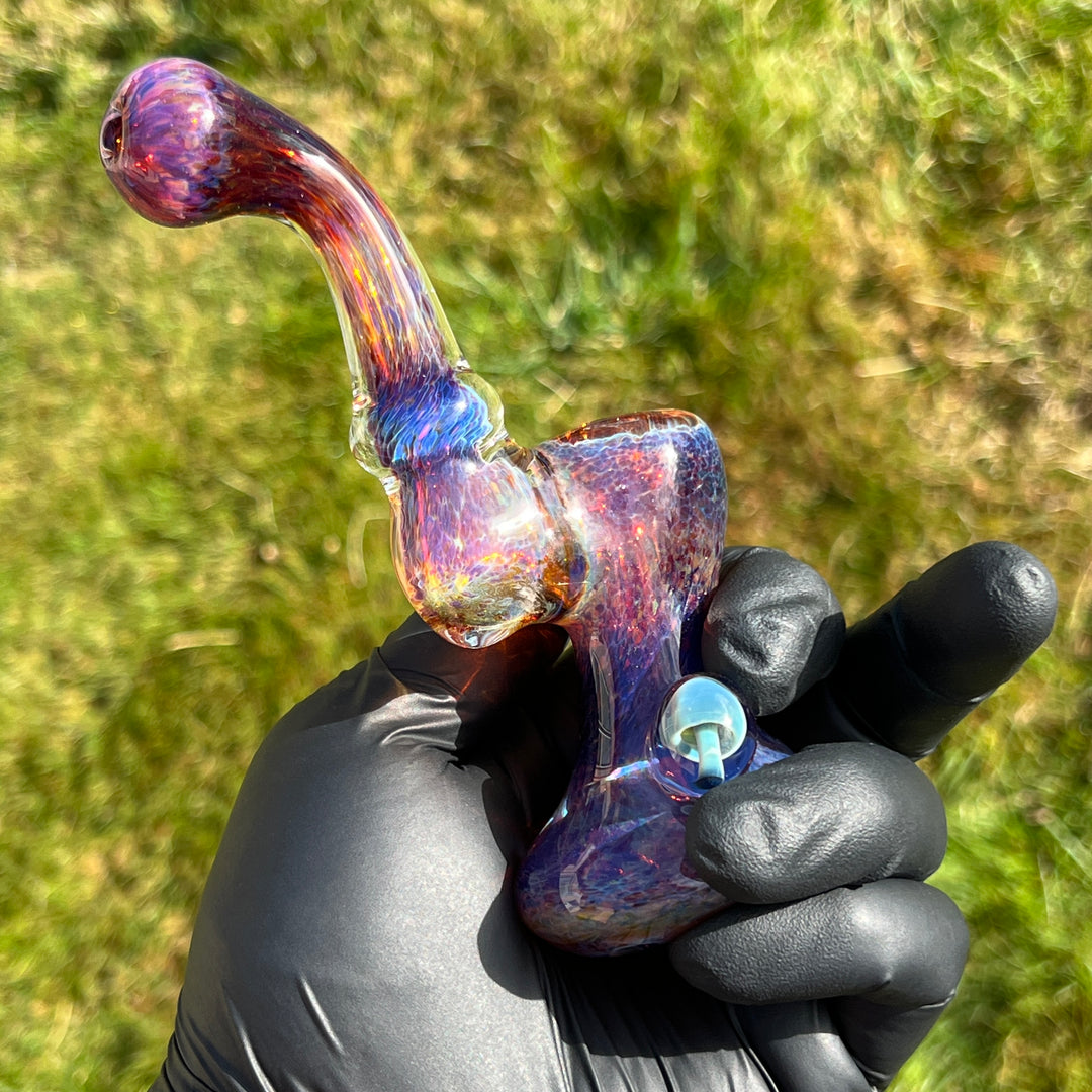 Purple Magic Mushroom Standup Sherlock Bubbler Glass Pipe Beezy Glass   