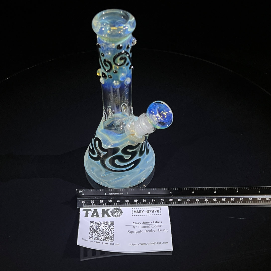 8" Fumed Color Squiggle Beaker Bong Glass Pipe Mary Jane's Glass