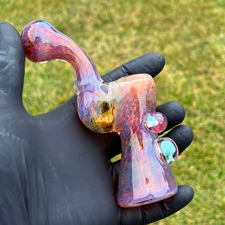 Purple Magic Mushroom Opal Standup Sherlock Bubbler Glass Pipe Beezy Glass   