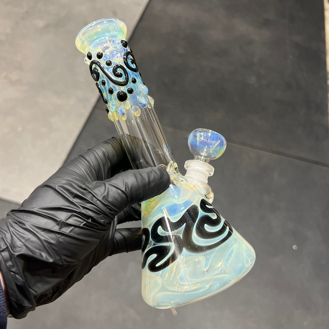 8" Fumed Color Squiggle Beaker Bong Glass Pipe Mary Jane's Glass