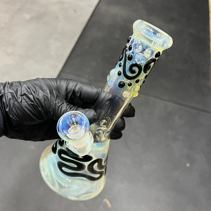 8" Fumed Color Squiggle Beaker Bong Glass Pipe Mary Jane's Glass
