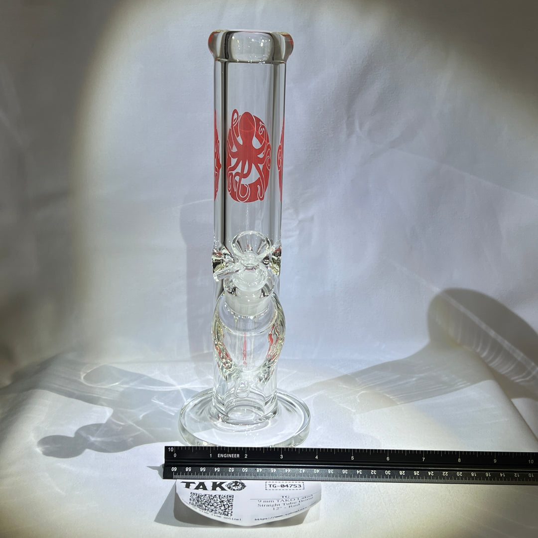 9 mm TAKO Label Straight Tube Bong 12" - Red Glass Pipe TG   