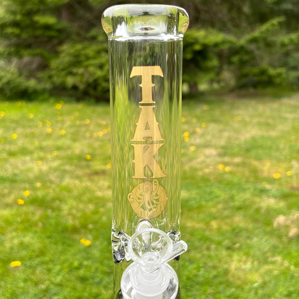 9 mm TAKO Label Straight Tube Bong 12" - Gold and Black Glass Pipe TG   