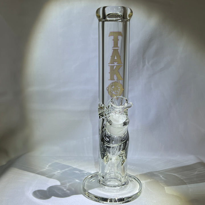 9 mm TAKO Label Straight Tube Bong 12" - Gold and Black Glass Pipe TG   
