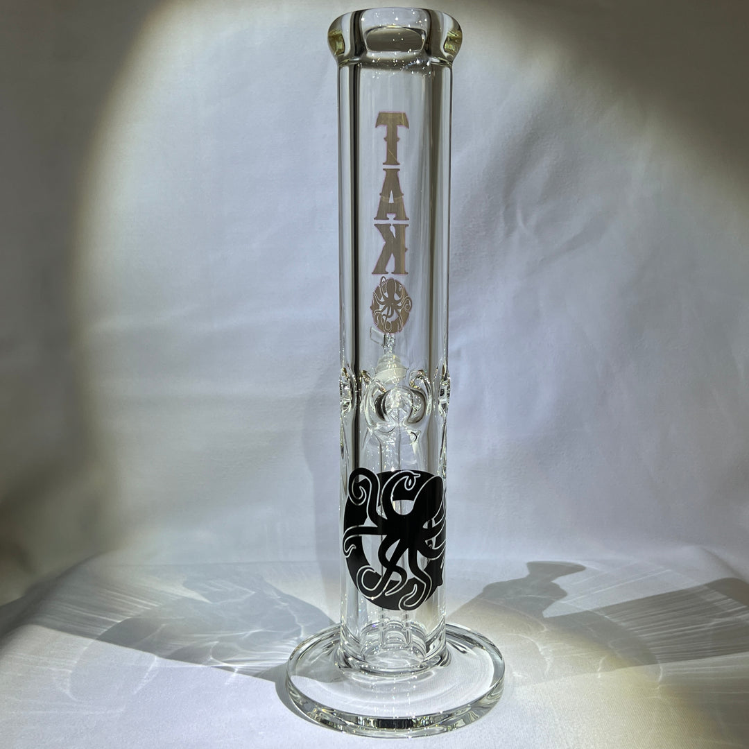 9 mm TAKO Label Straight Tube Bong 12" - Gold and Black Glass Pipe TG   
