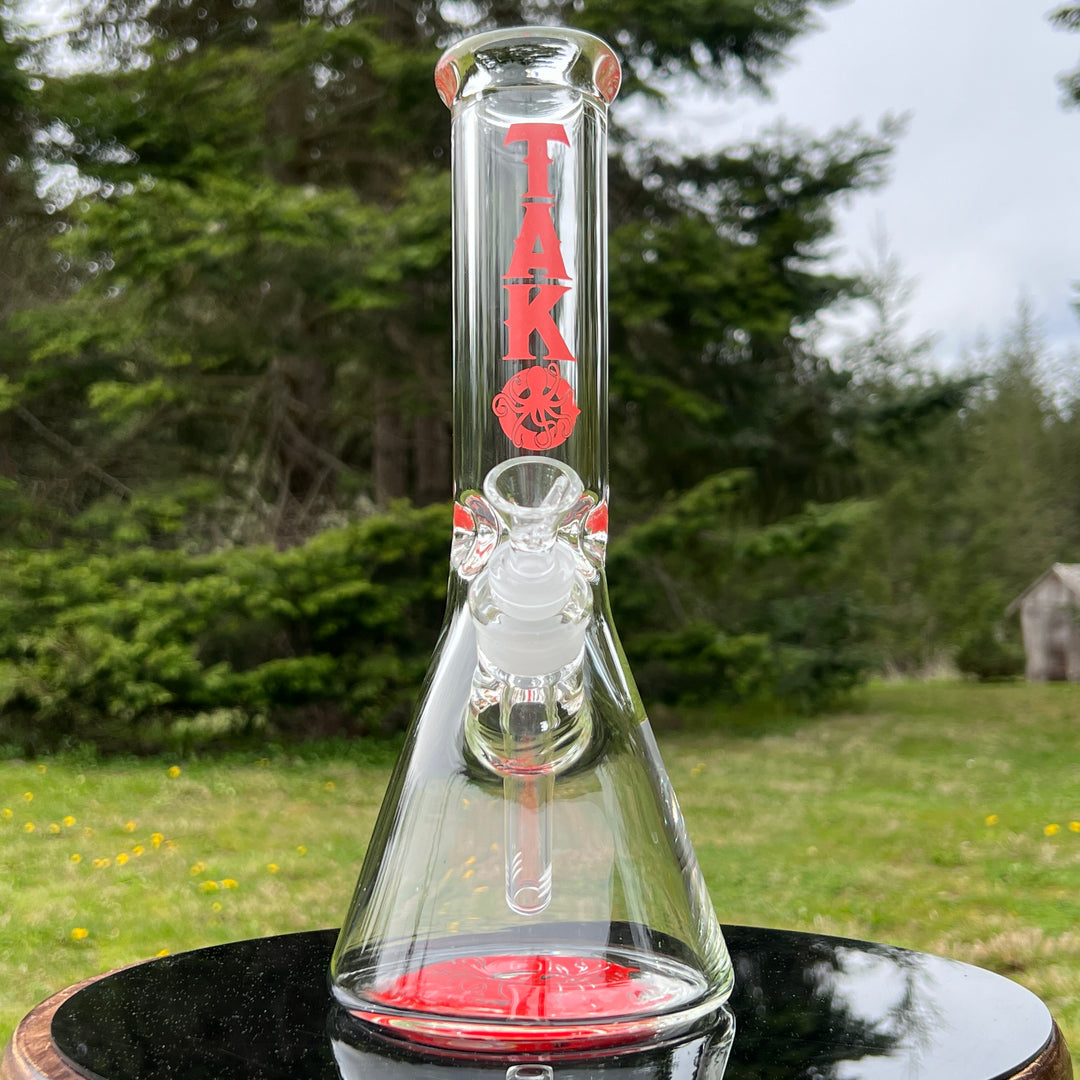 9 mm TAKO Label Beaker Bong 12" - Red Glass Pipe TG   