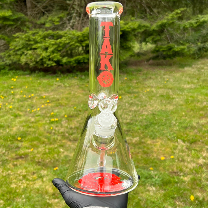9 mm TAKO Label Beaker Bong 12" - Red Glass Pipe TG   