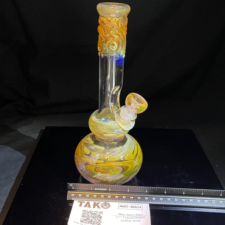 9.5" Fumed Double Bubble Bong Glass Pipe Mary Jane's Glass   