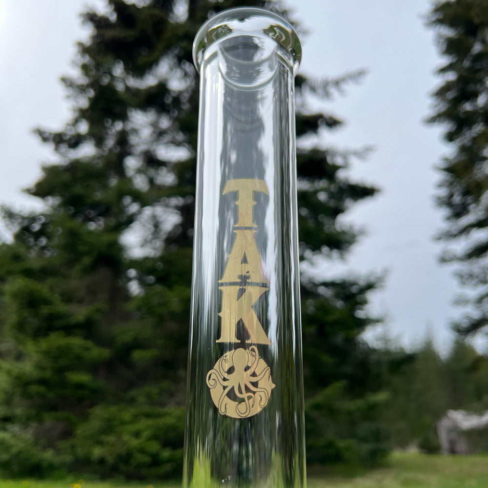 9 mm TAKO Label Beaker Bong 18" - Gold and Black Glass Pipe TG   