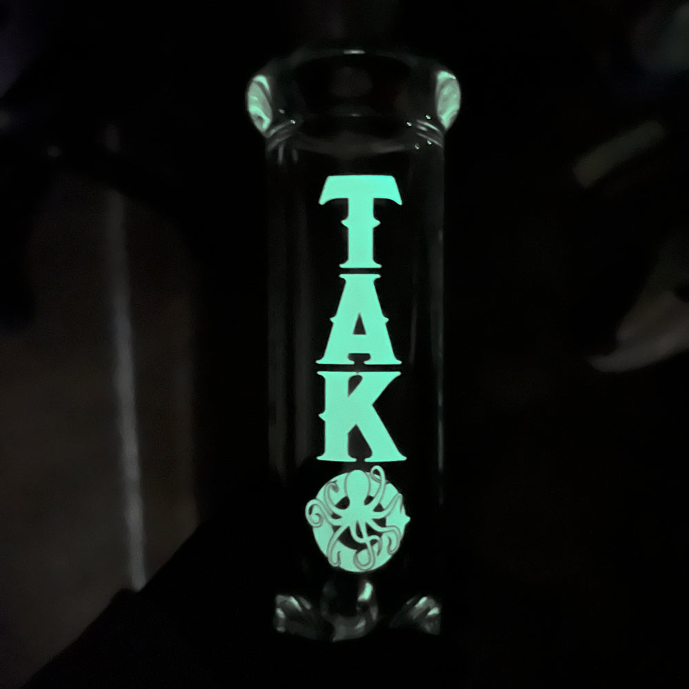 9 mm TAKO Label Beaker Bong 12" - Glow in the Dark Glass Pipe TG   