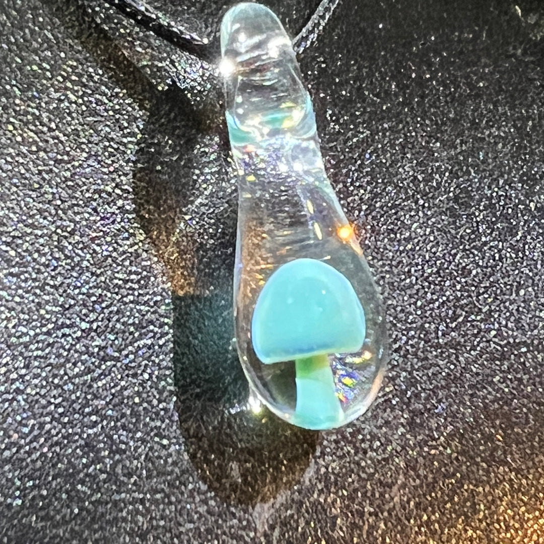 Blue Mushroom Drop Pendant Jewelry Beezy Glass   