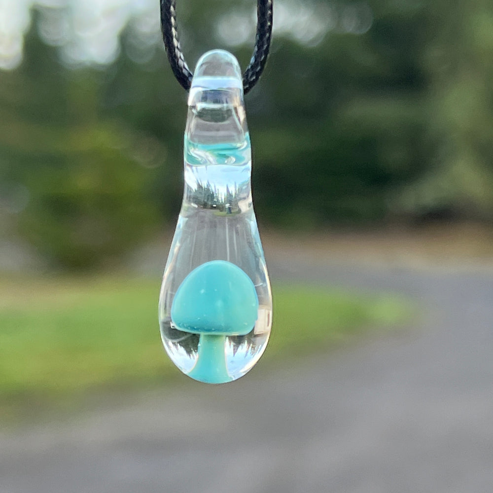 Blue Mushroom Drop Pendant Jewelry Beezy Glass   