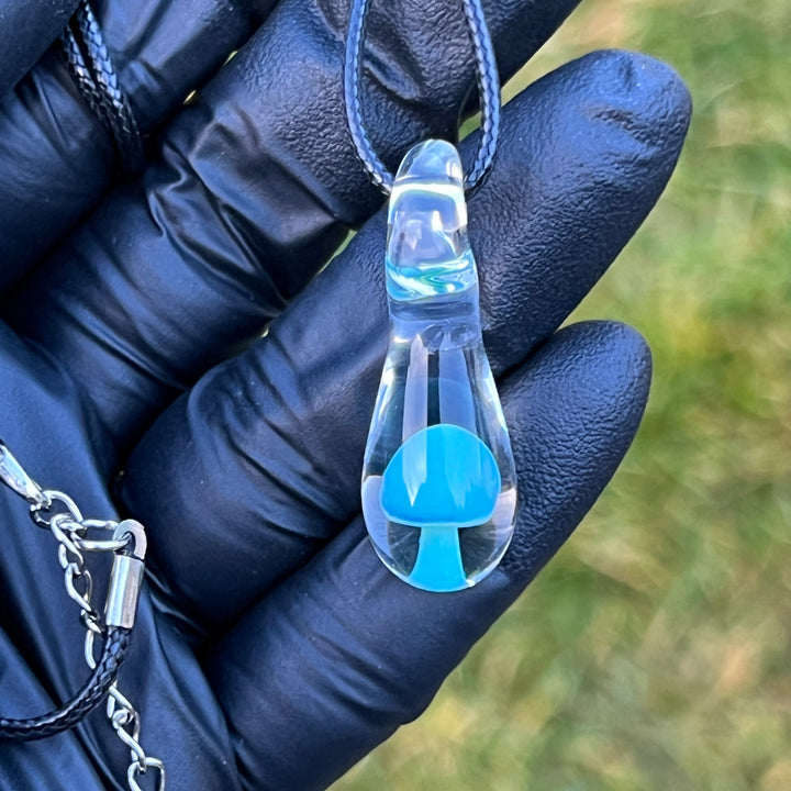 Blue Mushroom Drop Pendant Jewelry Beezy Glass   