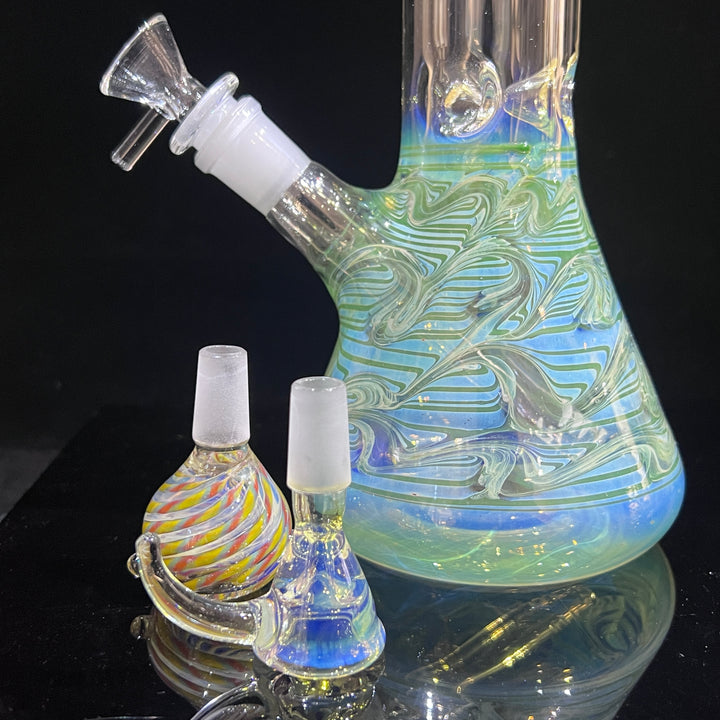 12" Ripple Fume Beaker Bong + Pull Slide Combo Glass Pipe TG   