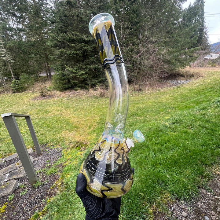 15" Fumed Bent Neck Color Rake Beaker Bong Glass Pipe Mary Jane's Glass