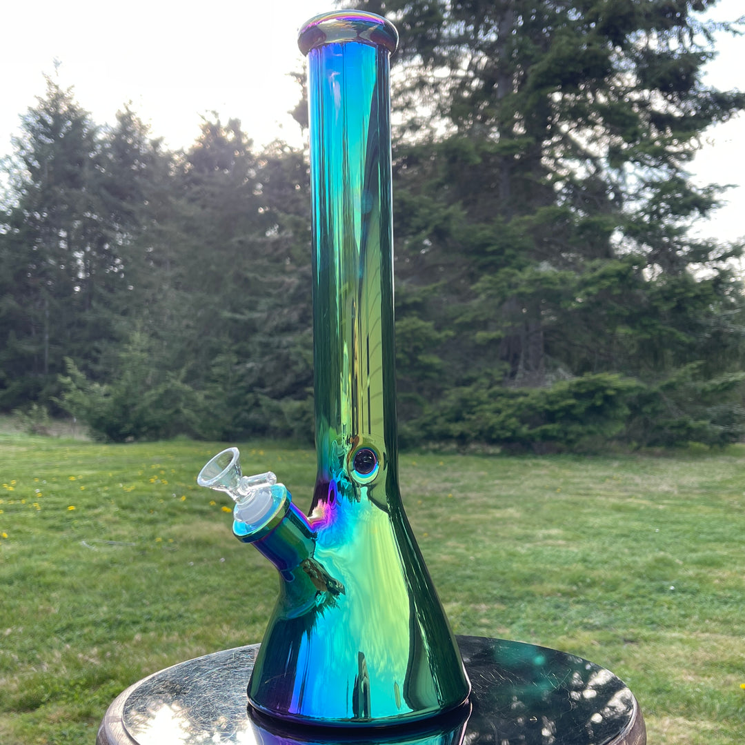 16" Iridescent Green Beaker Bong Glass Pipe TG   