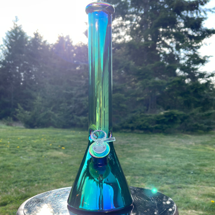 16" Iridescent Green Beaker Bong Glass Pipe TG   