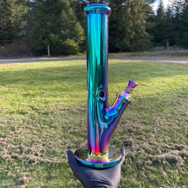 14" Iridescent Straight Tube Bong Glass Pipe TG   