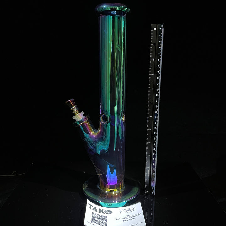 14" Iridescent Straight Tube Bong Glass Pipe TG   