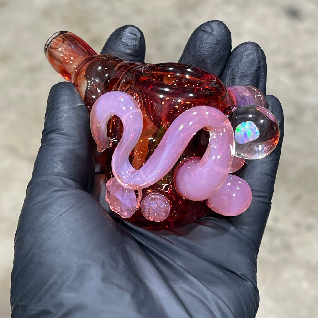 Red Poppy Opal Squatlock Glass Pipe Beezy Glass   