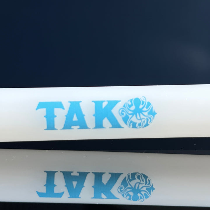 14mm White Tako Logo Downstem Accessory Tako Glass Blue 3"