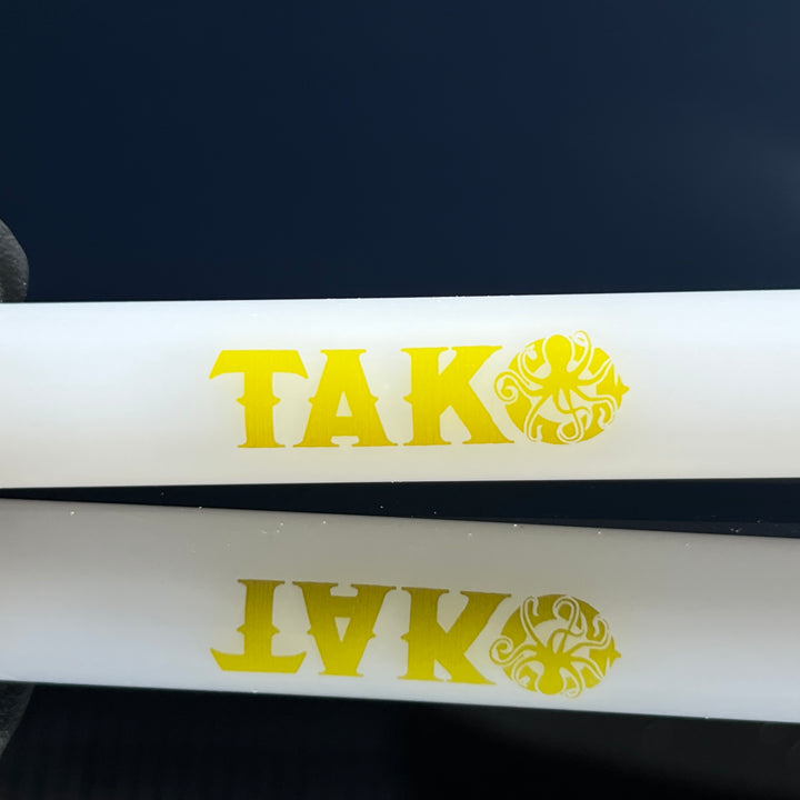 14mm White Tako Logo Downstem Accessory Tako Glass Yellow 3"