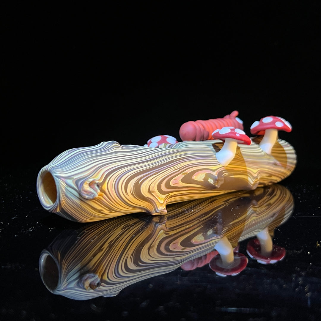 Woodgrain Mushroom and Caterpillar Steam Roller Glass Pipe Wazoo Glass   