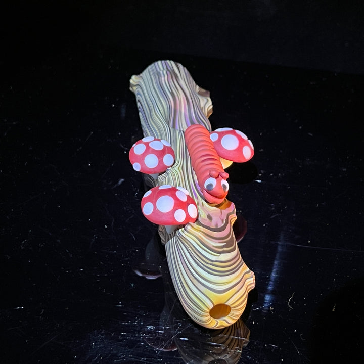 Woodgrain Mushroom and Caterpillar Steam Roller Glass Pipe Wazoo Glass   