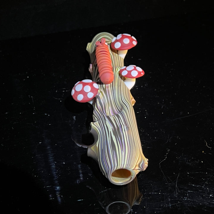 Woodgrain Mushroom and Caterpillar Steam Roller Glass Pipe Wazoo Glass   